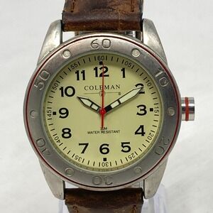 Coleman Easy Reader Watch Men 39mm Silver Tone Yellow Dial WR New Battery 8.5"